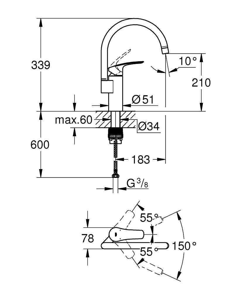 33202002 grohe mutfak -evye bataryası