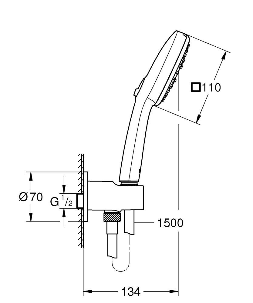 Grohe Tempesta Cube 110 Su Çıkış Dirsekli El Duşu Seti 3 Akışlı Rain,Jet,Masaj - 26910003 KARE FORM