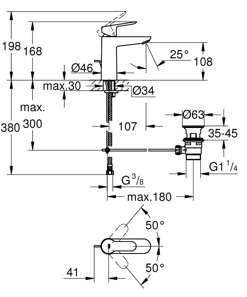Grohe Lavabo Bataryası BauEdge M Boyut Krom - 23758000