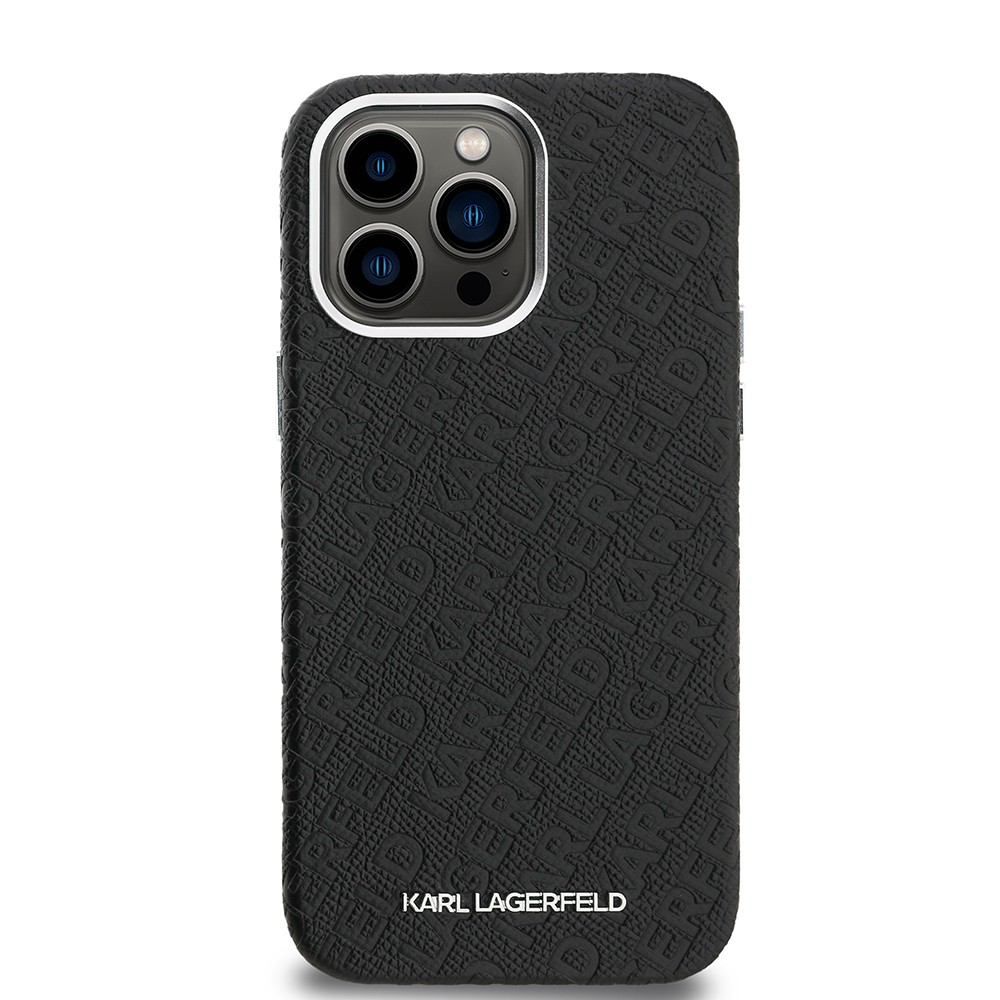 Apple iPhone 14 Pro Max Kılıf Karl Lagerfeld Orjinal Lisanslı PU Deri Damgalı Metal Yazı Logolu Kapak