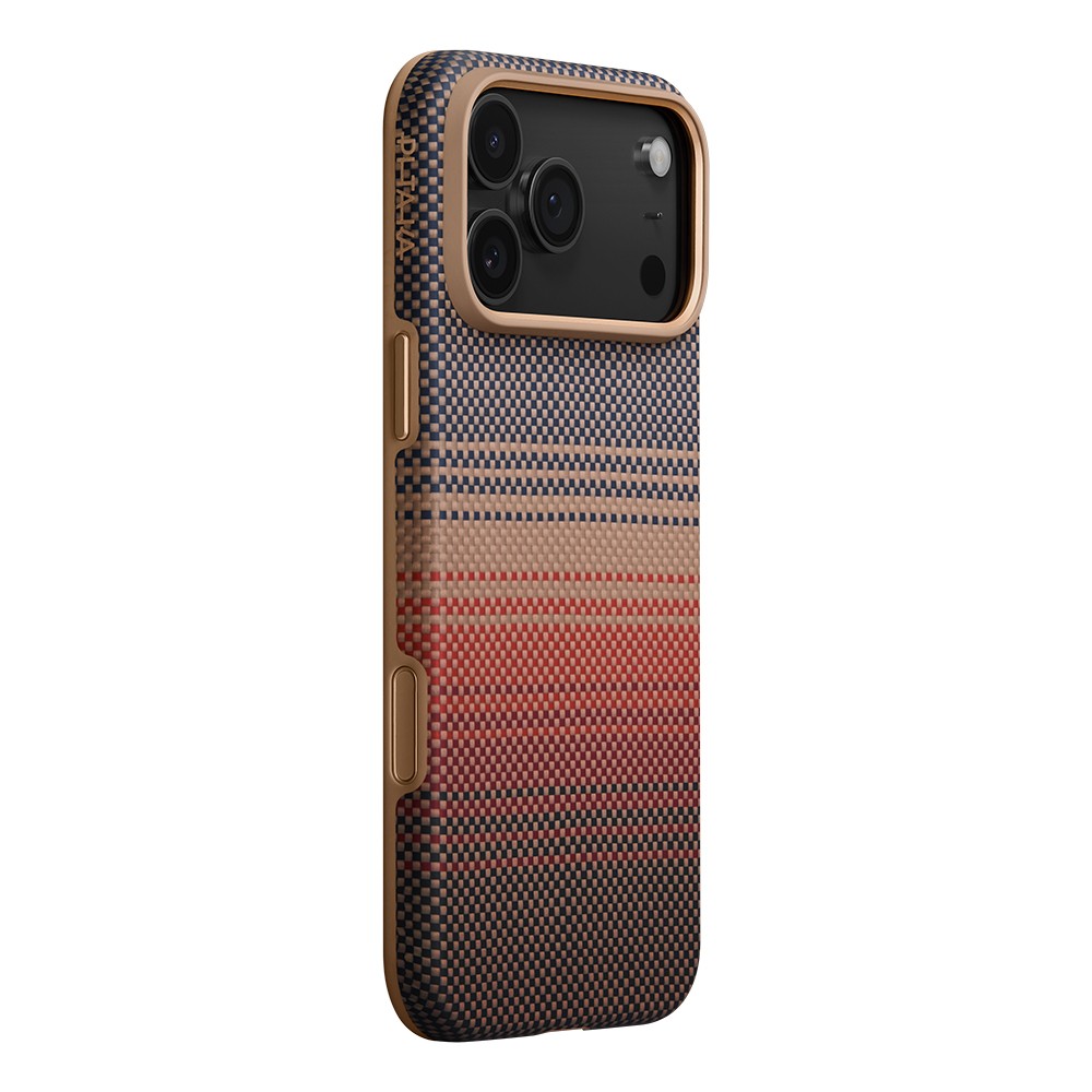 Apple iPhone 17 Pro Max Kılıf M-safe Şarj Özellikli Aramid Fiber Pitaka Military-Grade Sunset-Moonrise Serisi Sunset Kapak