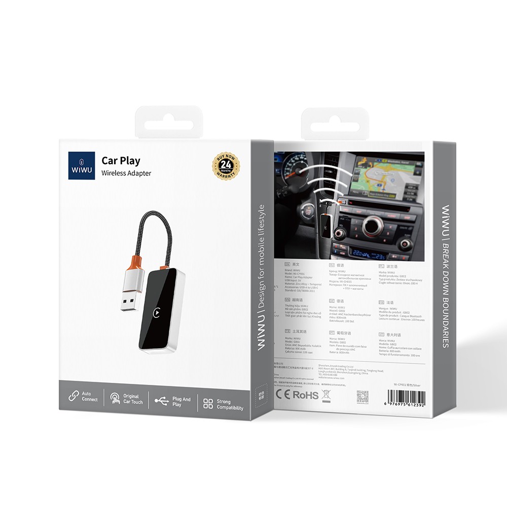 Wiwu Wi-CP002 CarPlay Dijital LED Göstergeli Kablosuz Ses Alıcı USB Girişli Bluetooth Adaptör