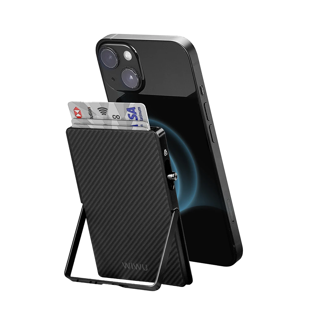 Wiwu MW-007 Warriors Pop-Up Buton Tasarımlı Magnetik Aramid Fiber Metal Standlı Kartlık