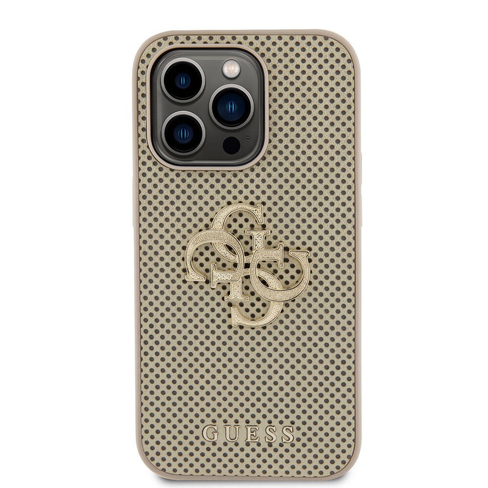 iPhone 15 Pro Kılıf Guess Orjinal Lisanslı Delikli Yazı ve 4G Glitter Büyük Metal Logolu Kılıf