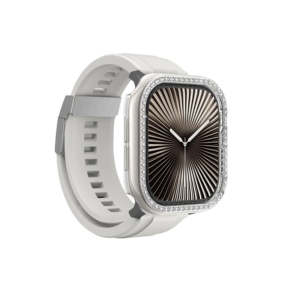 Apple Watch 10 46mm Amazingthing Gleam Fit FullGuard Taşlı Sert PC Kasa ve Ekran Koruyucu