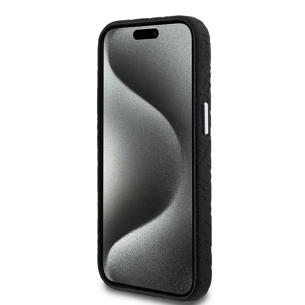 Apple iPhone 15 Kılıf Karl Lagerfeld Orjinal Lisanslı PU Deri Damgalı Metal Yazı Logolu Kapak