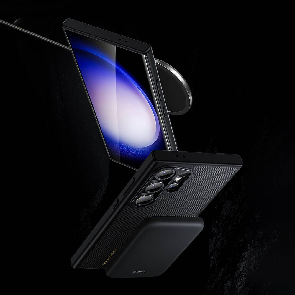 Galaxy S24 Ultra Kılıf Magsafe Şarj Özellikli Karbon Fiber Benks Montage Hybrid ArmorPro Kevlar Kılıf