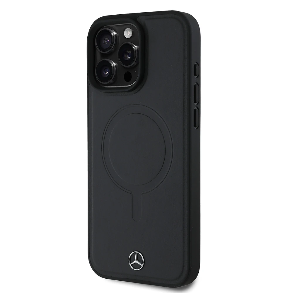 Apple iPhone 16 Pro Max Kılıf Mercedes Benz Orjinal Lisanslı M-safe Şarj Özellikli Metal Yıldız Logolu Sade Pürüzsüz Deri Kapak