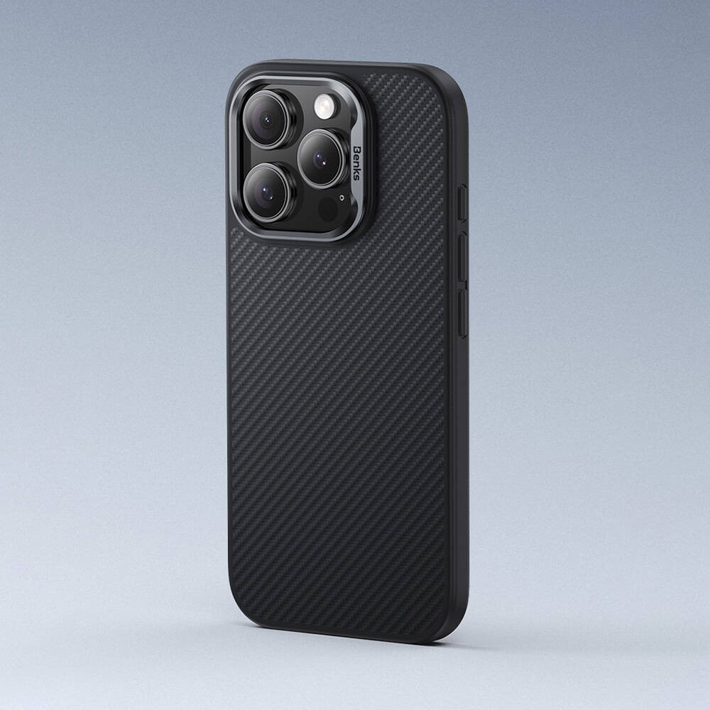iPhone 16 Pro Kılıf Karbon Fiber Magsafe Şarj Özellikli Benks Hybrid ArmorPro 600D Kevlar Kılıf
