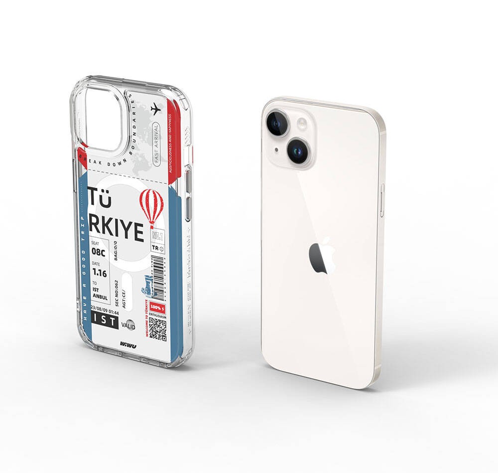iPhone 15 Kılıf Magsafe Şarj Özellikli Bilet Desenli Wiwu Turkey B Serisi Kılıf