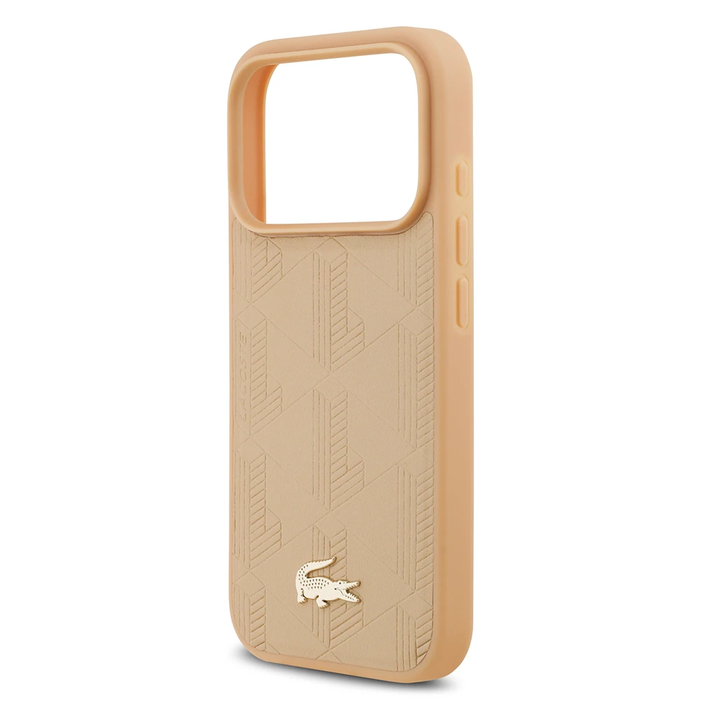 Apple iPhone 17 Pro Kılıf Lacoste Orjinal Lisanslı M-safe Şarj Özellikli PU Deri Tasarımlı Karışık Monogram Desenli Kapak