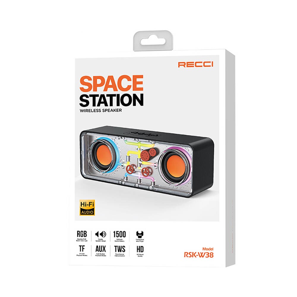 Recci RSK-W38 Space Station Serisi RGB Led Işıklı Bluetooth Hoparlör FM Radio Özellikli