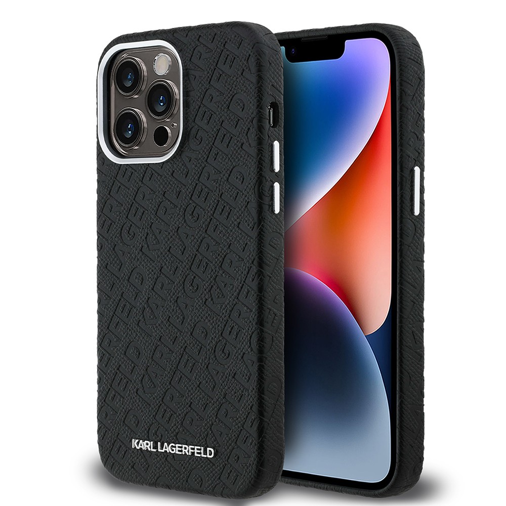 Apple iPhone 14 Pro Max Kılıf Karl Lagerfeld Orjinal Lisanslı PU Deri Damgalı Metal Yazı Logolu Kapak