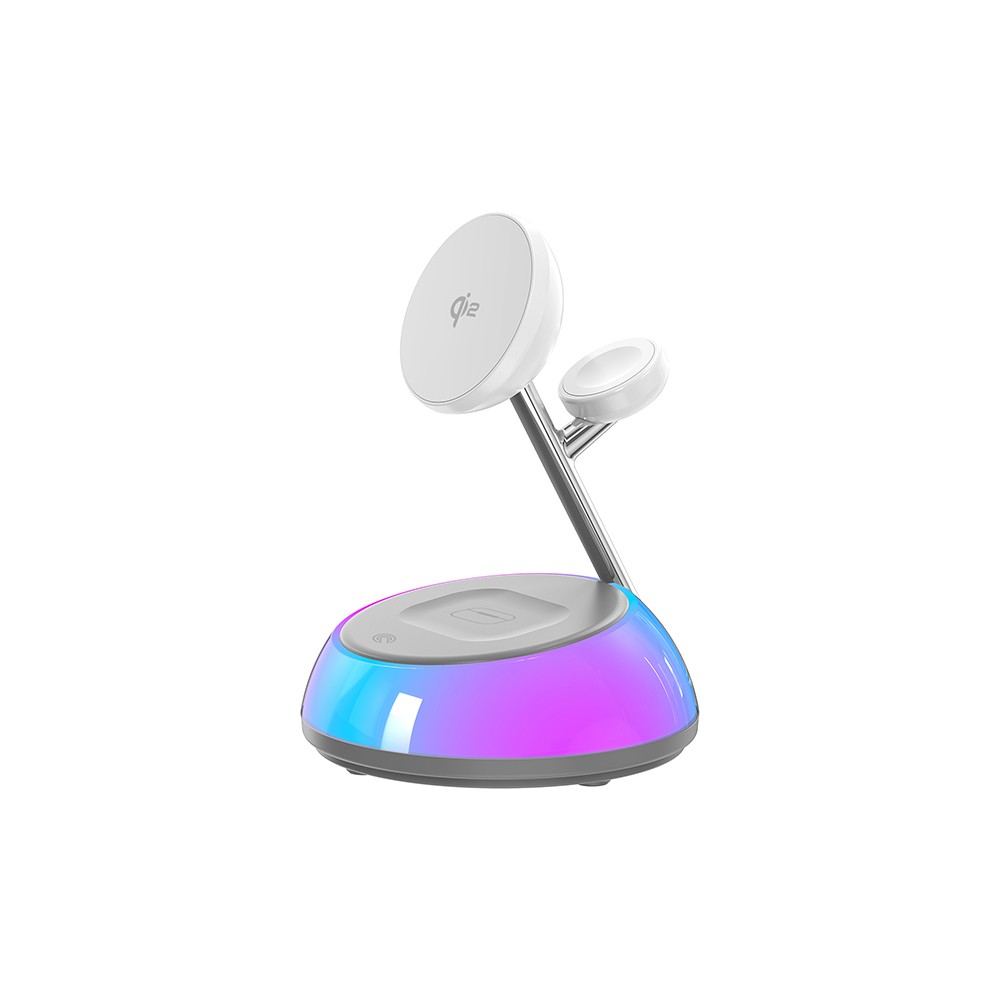 Wiwu Wi-W036 Qi2 3 in 1 Magnetik Hızlı Şarj Özellikli Ambiyans Işıklı Kablosuz Şarj Standı 15W
