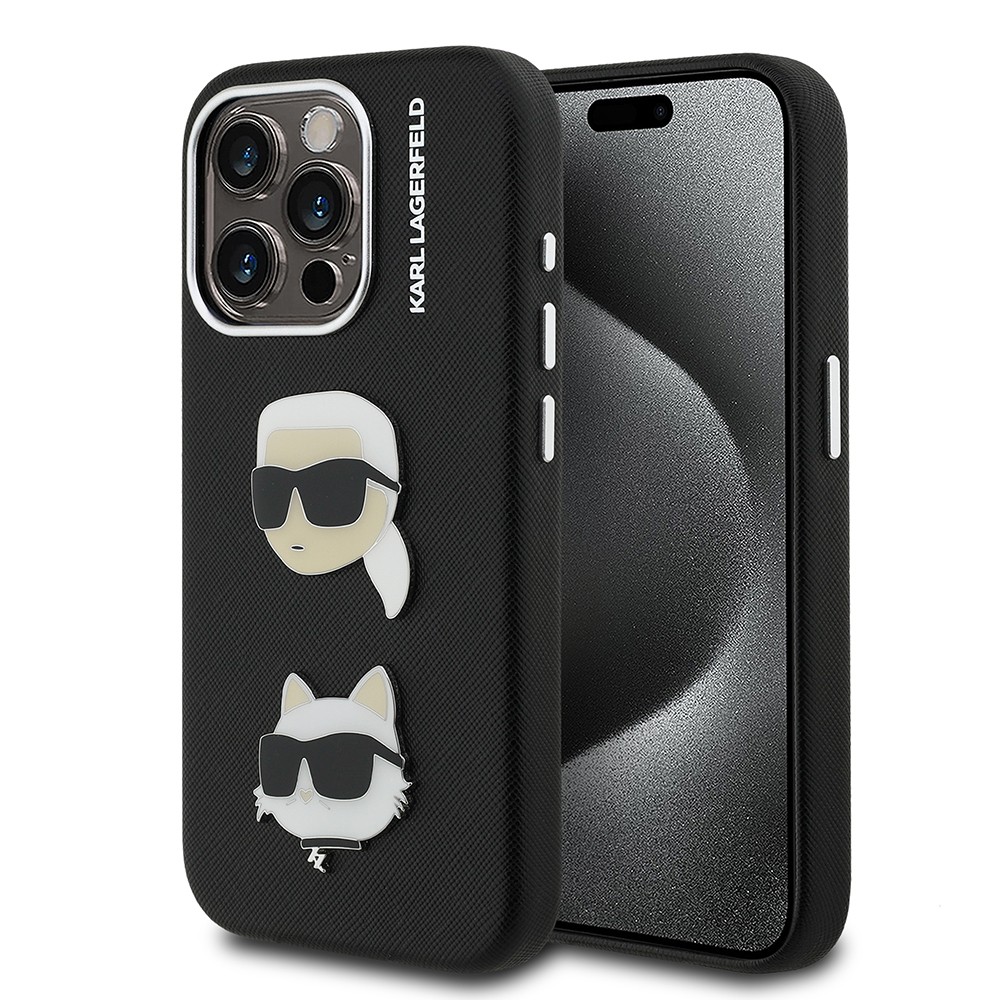 Apple iPhone 15 Pro Max Kılıf Karl Lagerfeld Orjinal Lisanslı K&C Heads Pin Kapak