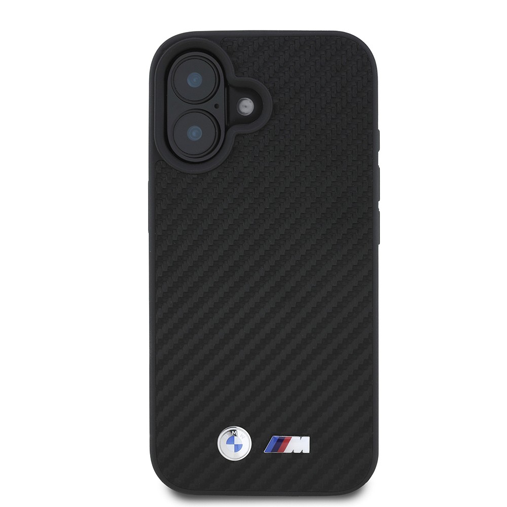 Apple iPhone 16 Kılıf BMW Orjinal Lisanslı Karbon Fiber Tasarımlı ve Metal Logolu PU Deri Kapak