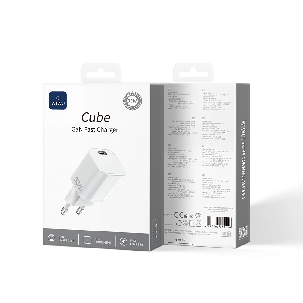 Wiwu Wi-G015 Cube Serisi GaN Tech PD Hızlı Şarj Özellikli Mini Şarj Başlığı 33W