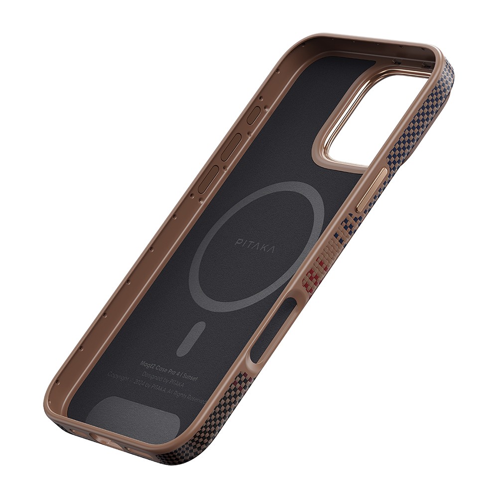 iPhone 16 Pro Max Kılıf Magsafe Şarj Özellikli Aramid Fiber Pitaka Military-Grade Sunset-Moonrise Serisi Sunset Kılıf