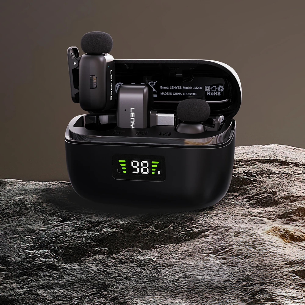 Lenyes LM206 Dijital LED Göstergeli Type-C Portlu Kablosuz Yaka Mikrofonu