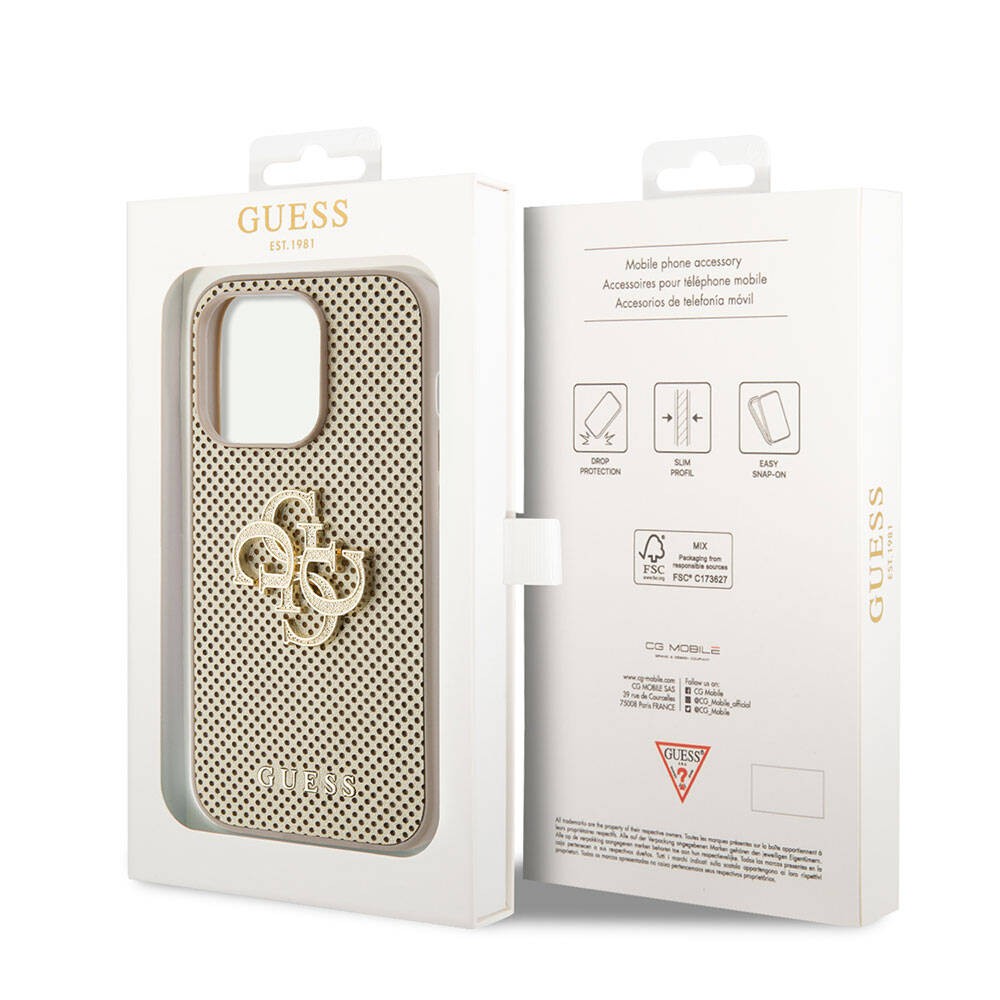 iPhone 15 Pro Kılıf Guess Orjinal Lisanslı Delikli Yazı ve 4G Glitter Büyük Metal Logolu Kılıf
