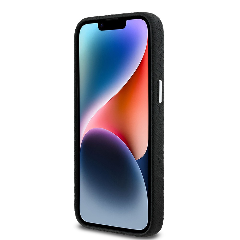 Apple iPhone 14 Pro Max Kılıf Karl Lagerfeld Orjinal Lisanslı PU Deri Damgalı Metal Yazı Logolu Kapak