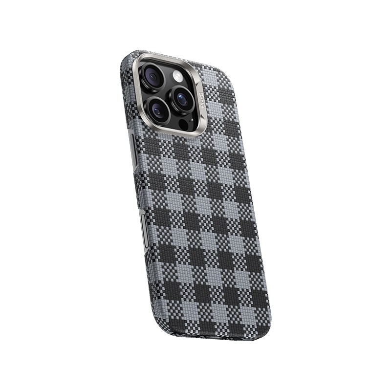 Apple iPhone 16 Pro Kılıf M-safe Şarj Özellikli Ekose Tasarımlı Benks ArmorVichy Kevlar Kapak