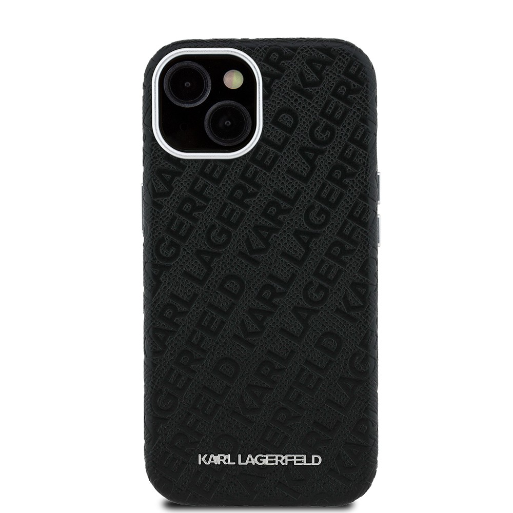 Apple iPhone 14 Kılıf Karl Lagerfeld Orjinal Lisanslı PU Deri Damgalı Metal Yazı Logolu Kapak