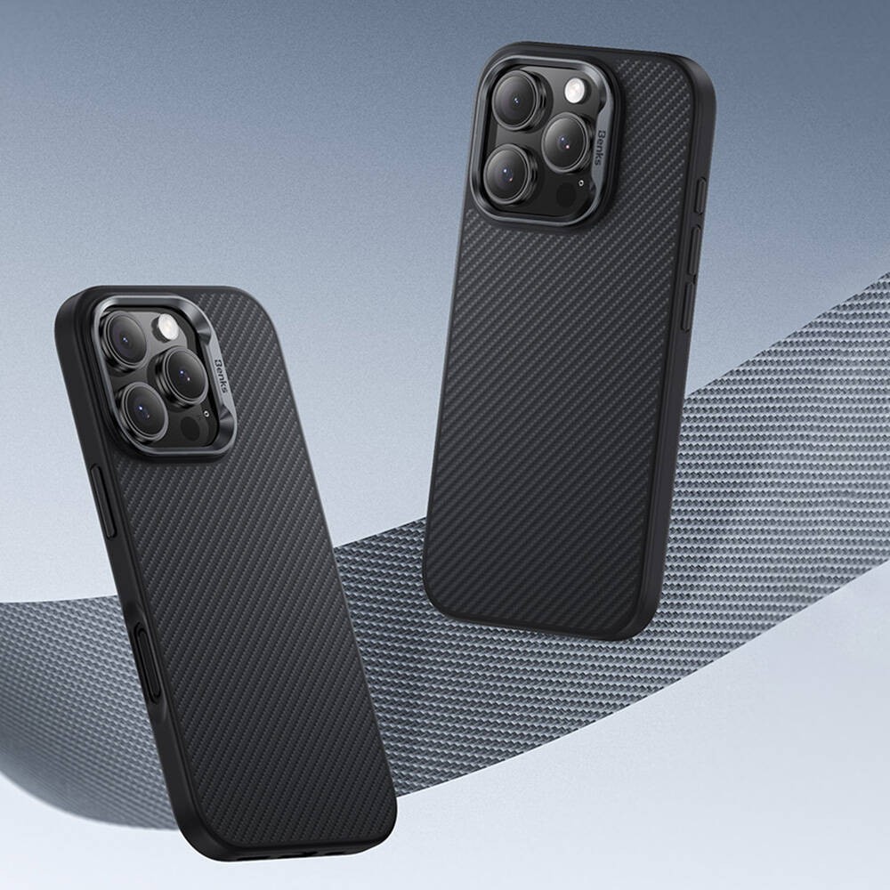 iPhone 16 Pro Kılıf Karbon Fiber Magsafe Şarj Özellikli Benks Hybrid ArmorPro 600D Kevlar Kılıf