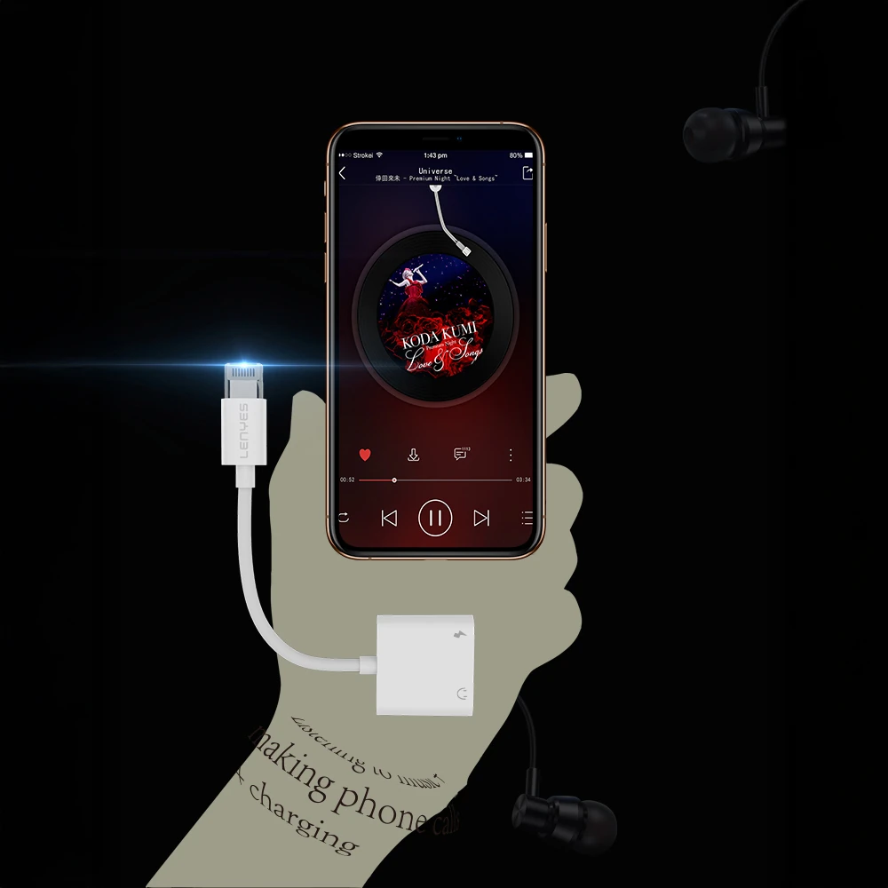 Lenyes AX92 Lightning to Lightning 2in1 Şarj ve Kulaklık Dönüştürücü Adaptör