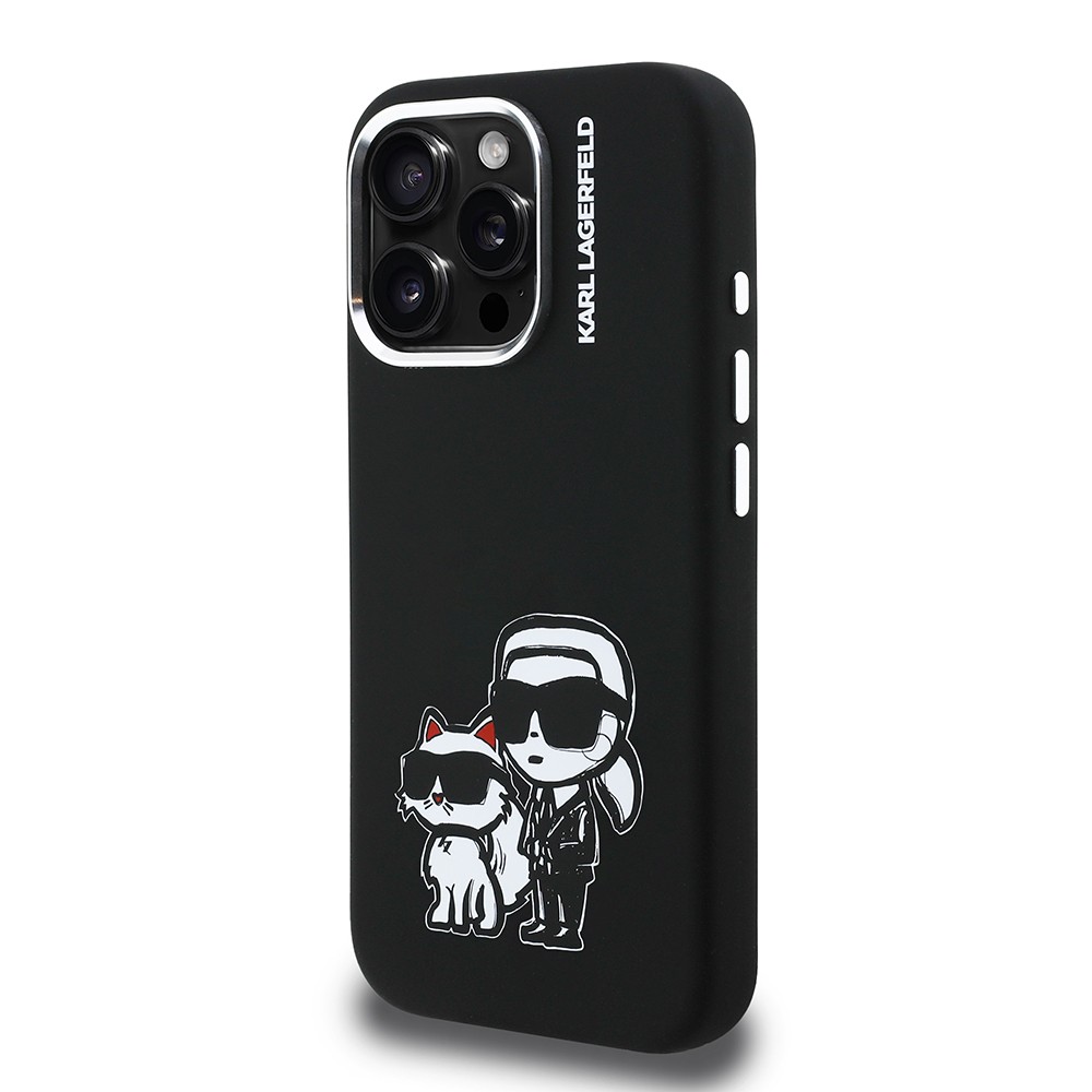Apple iPhone 15 Pro Max Kılıf Karl Lagerfeld Orjinal Lisanslı Karl & Choupette Sketch Logo Sililkon Kapak