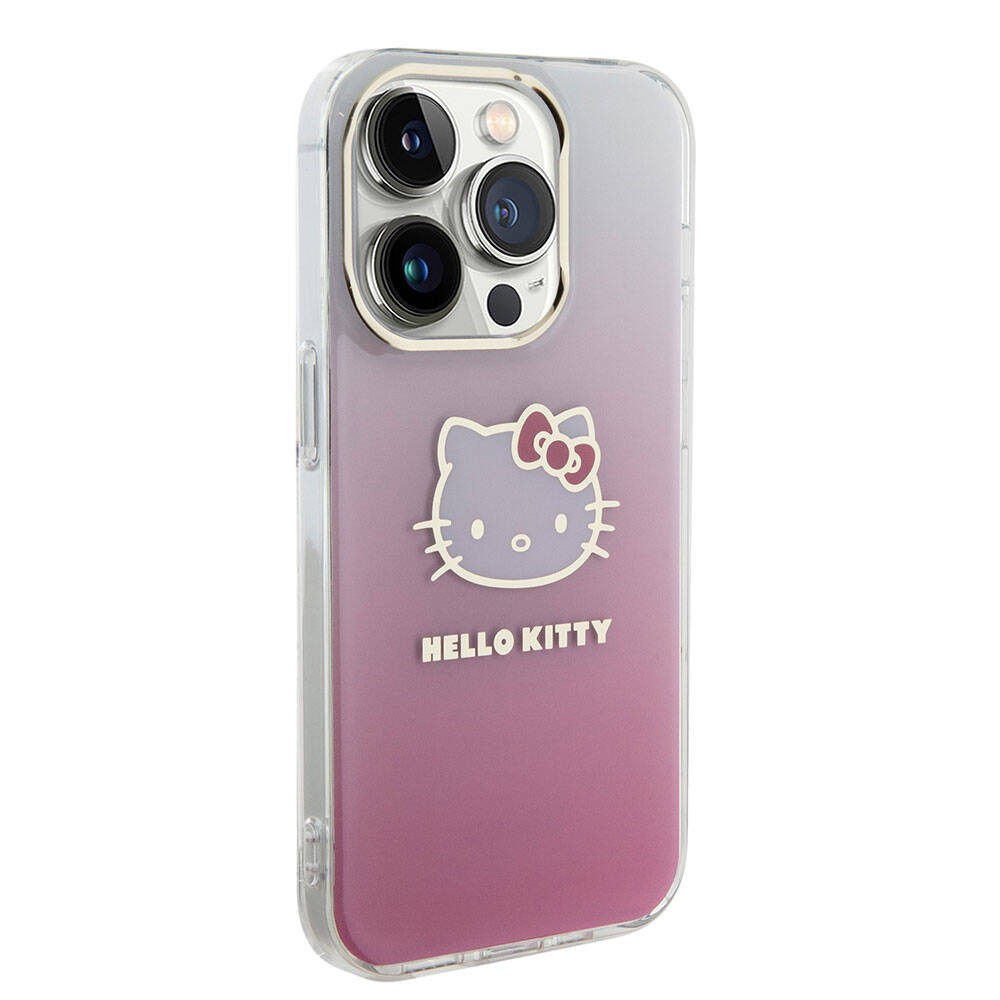 iPhone 15 Pro Kılıf Hello Kitty Orjinal Lisanslı Yazı ve İkonik Logolu Elektroplating Kaplama Gradyan Kılıf