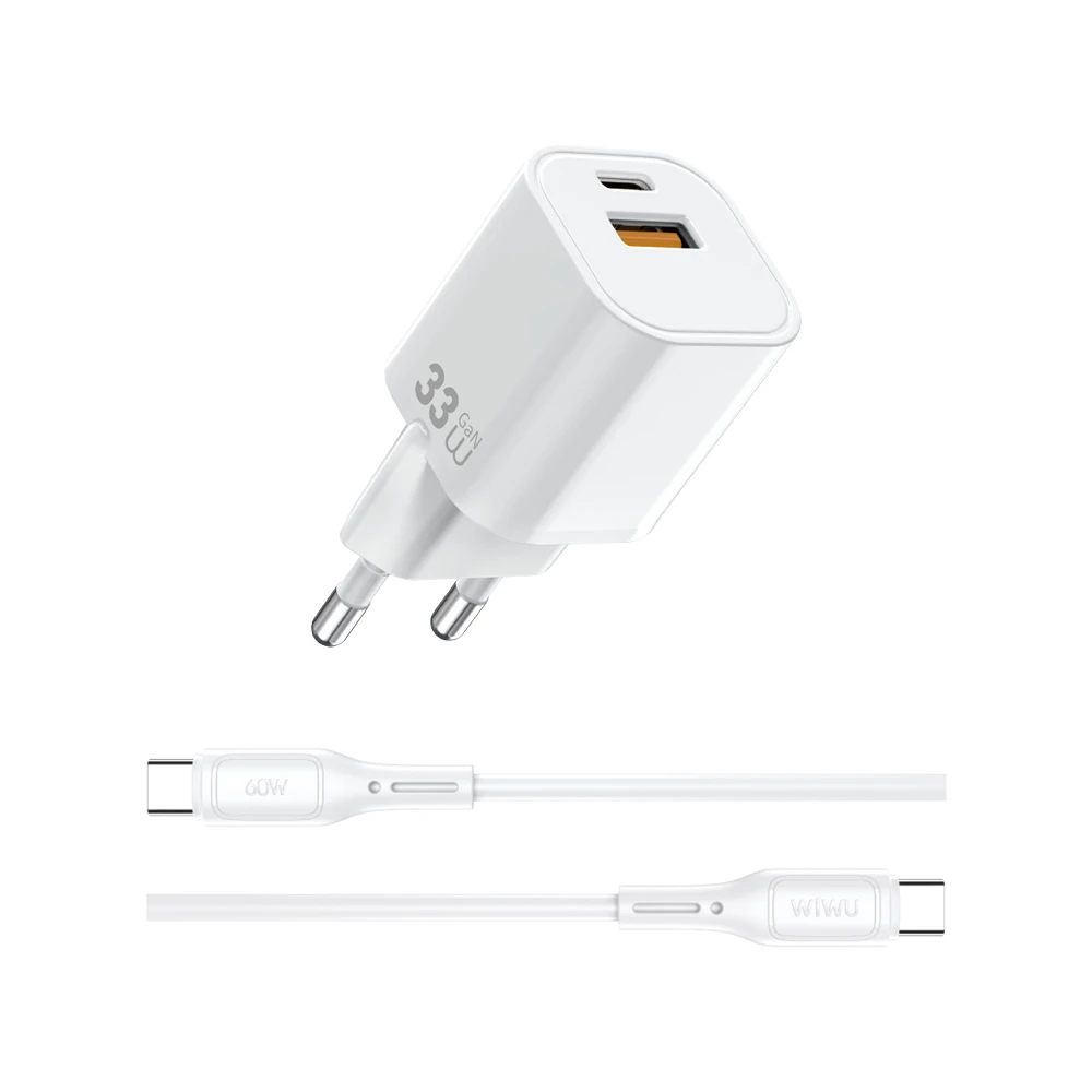 Wiwu Wi-G018 Cube Serisi Type-C to Type-C GaN Tech PD Hızlı Şarj Özellikli Kablolu Şarj Seti 33W