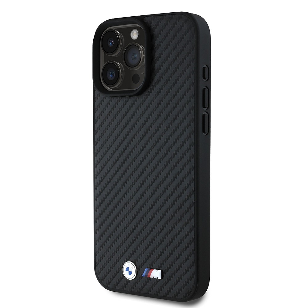 Apple iPhone 16 Pro Max Kılıf BMW Orjinal Lisanslı Karbon Fiber Tasarımlı ve Metal Logolu PU Deri Kapak