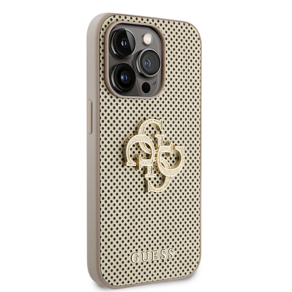 iPhone 15 Pro Kılıf Guess Orjinal Lisanslı Delikli Yazı ve 4G Glitter Büyük Metal Logolu Kılıf