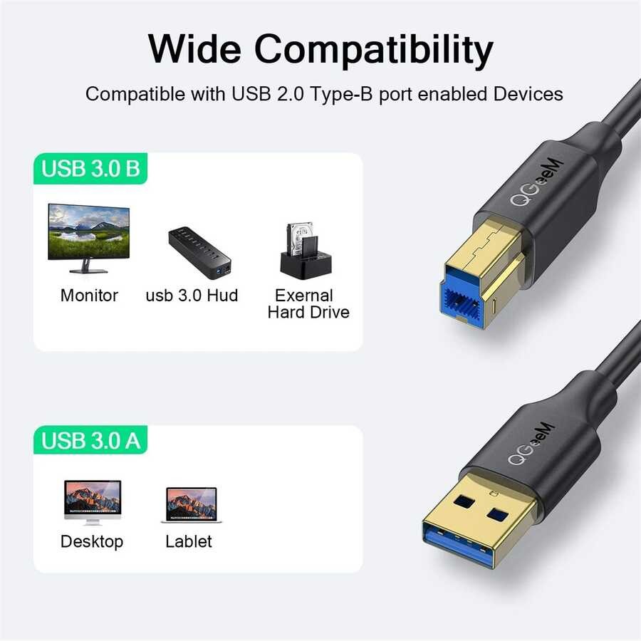 Qgeem QG-CVQ20 Usb Type-A To Usb Type-B Kablo 1.83M