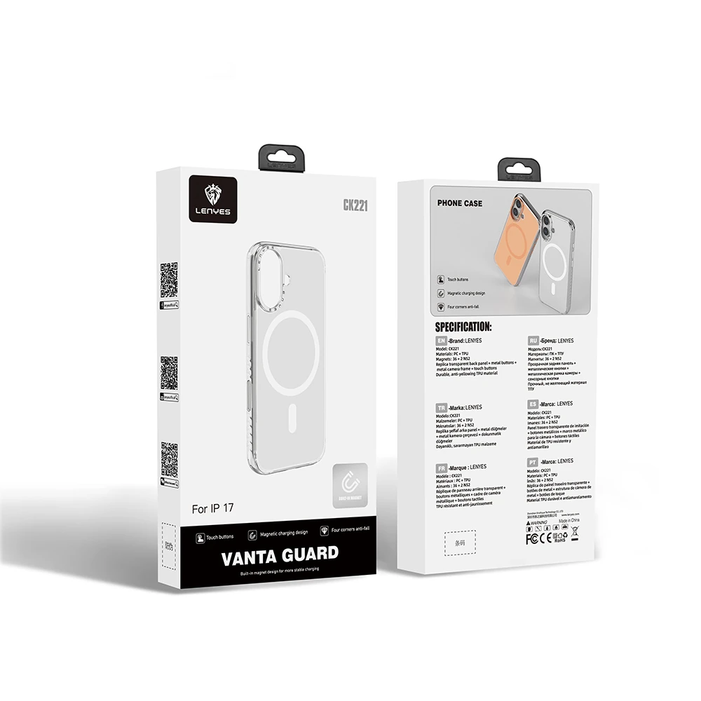 Apple iPhone 17 Kılıf M-safe Şarj Özellikli Metal Kamera Çerçeveli Airbag Tasarımlı Lenyes CK221 Sert PC Kapak