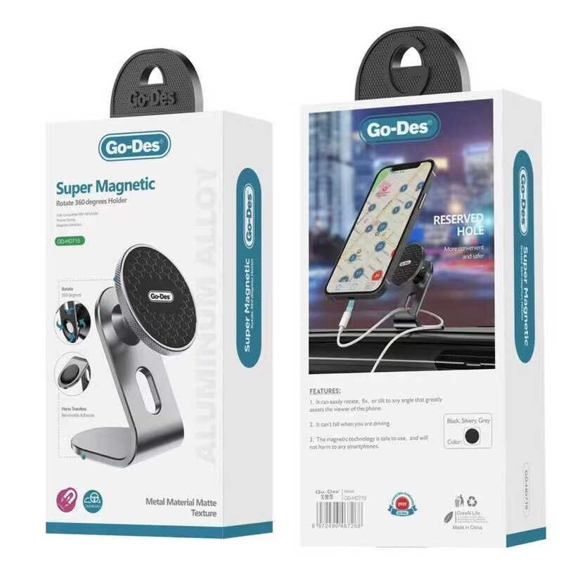 Go Des GD-HD719 360 Derece Dönebilen Magnetik Araç İçi Telefon Tutucu Düz Zemin Versiyon