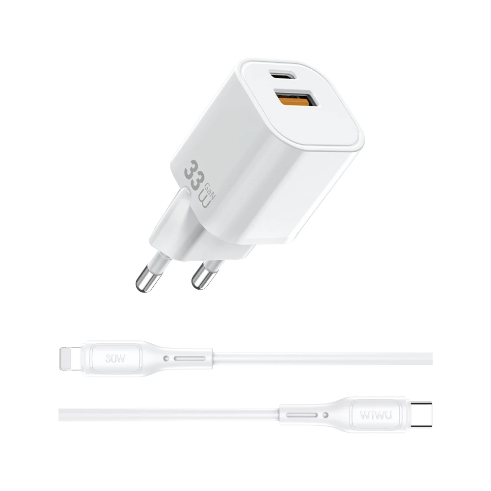 Wiwu Wi-G018 Cube Serisi Type-C to Lightning GaN Tech PD Hızlı Şarj Özellikli Kablolu Şarj Seti 33W