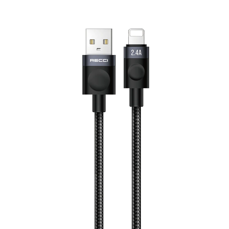 Recci RS50L USB-A to Lightning Örgü Tasarımlı Hızlı Şarj Özellikli Data ve Şarj Kablosu 1M
