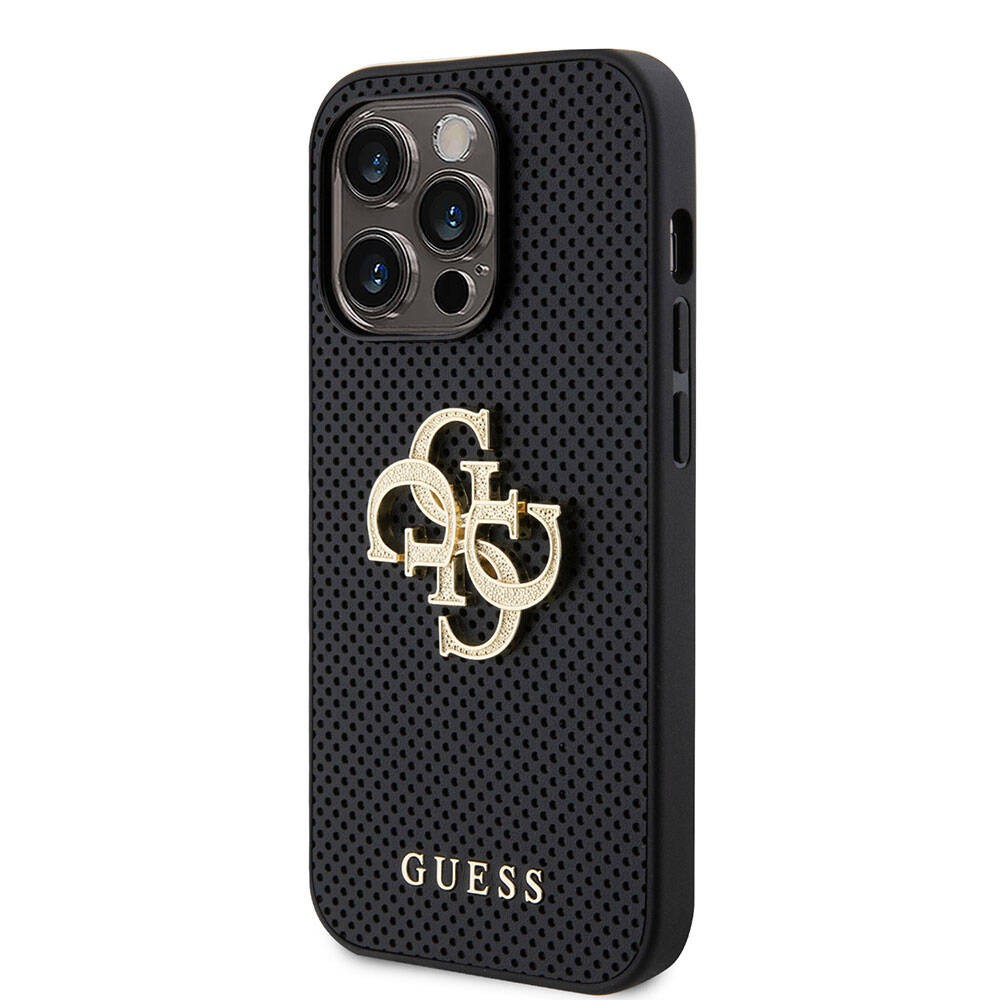 iPhone 15 Pro Kılıf Guess Orjinal Lisanslı Delikli Yazı ve 4G Glitter Büyük Metal Logolu Kılıf