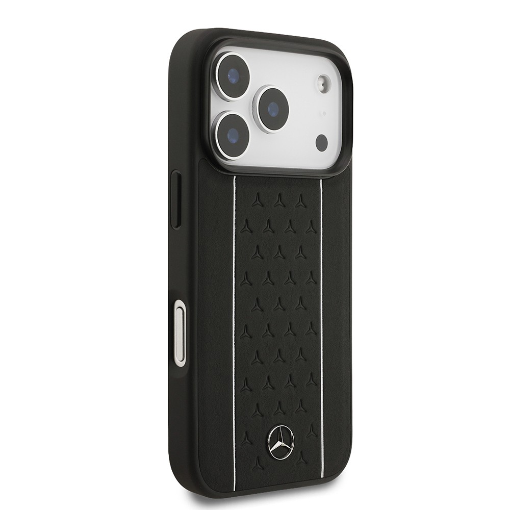 Apple iPhone 17 Pro Kılıf Mercedes Benz Orjinal Lisanslı M-safe Şarj Özellikli Şeritli Yıldız Desenli Metal Logolu Deri Kapak