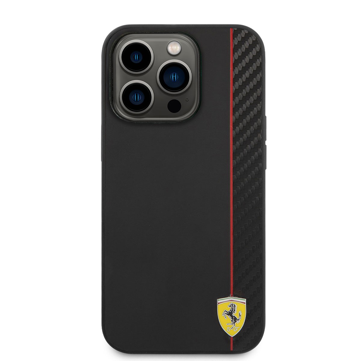 iPhone 14 Pro Max Kılıf Ferrari Magsafe Şarj Özellikli Pu Deri Ve Karbon Şeritli Dizayn Kılıf