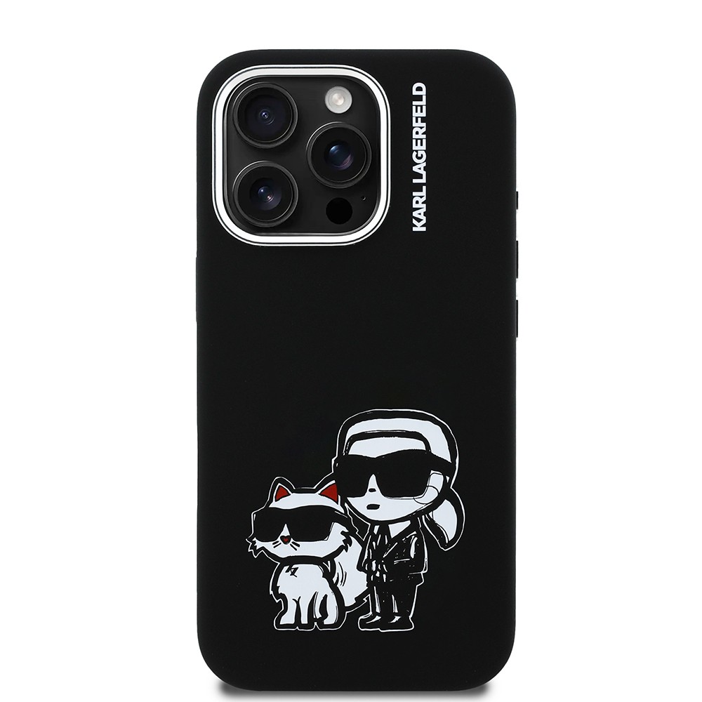 Apple iPhone 15 Pro Max Kılıf Karl Lagerfeld Orjinal Lisanslı Karl & Choupette Sketch Logo Sililkon Kapak