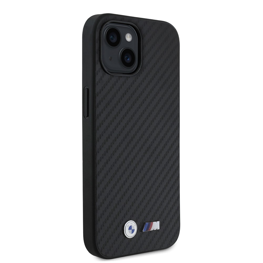 Apple iPhone 14 Kılıf BMW Orjinal Lisanslı Karbon Fiber Tasarımlı ve Metal Logolu PU Deri Kapak