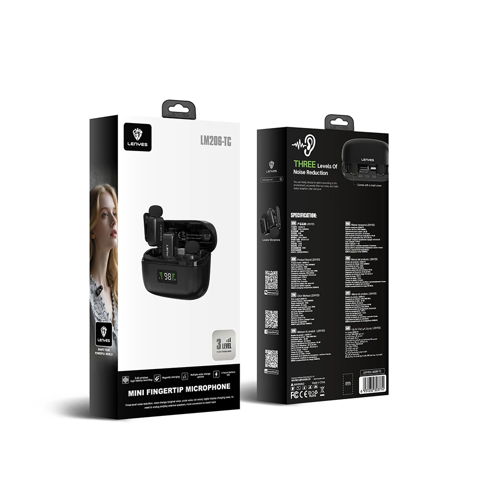 Lenyes LM206 Dijital LED Göstergeli Type-C Portlu Kablosuz Yaka Mikrofonu