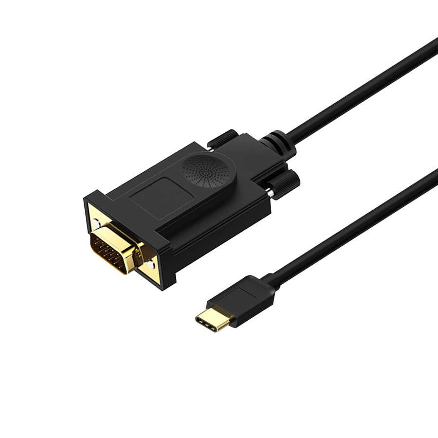 Qgeem QG-UA17 Type-C to VGA Adaptörü Yüksek Çözünürlüklü Dönüştürücü Kablo 1080p 60Hz 1.2 Metre