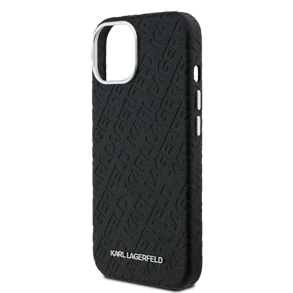 Apple iPhone 14 Kılıf Karl Lagerfeld Orjinal Lisanslı PU Deri Damgalı Metal Yazı Logolu Kapak