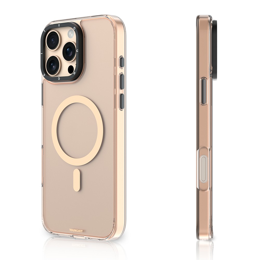 Apple iPhone 16 Pro Max Kılıf M-safe Şarj Özellikli Cam Arka Yüzey TPU Youngkit Gemstone Clear Serisi Kapak
