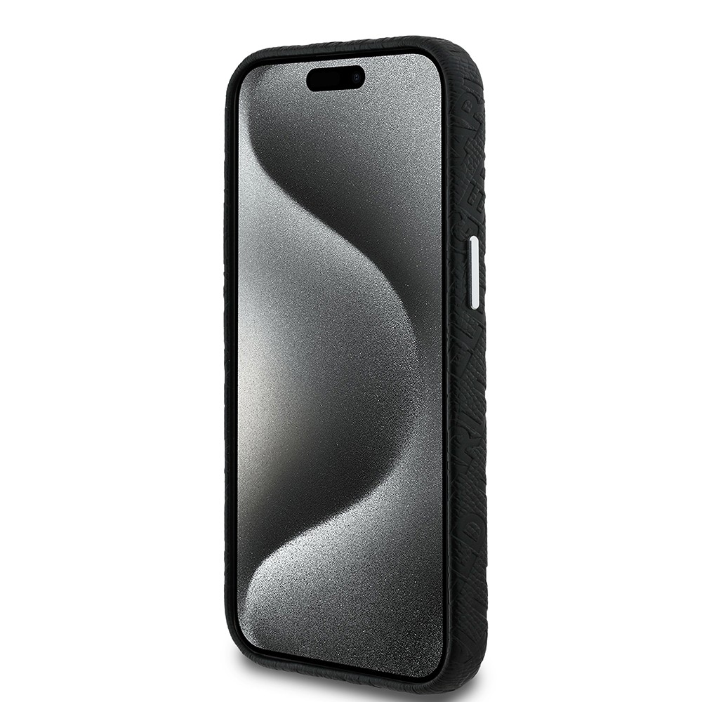 Apple iPhone 14 Kılıf Karl Lagerfeld Orjinal Lisanslı PU Deri Damgalı Metal Yazı Logolu Kapak