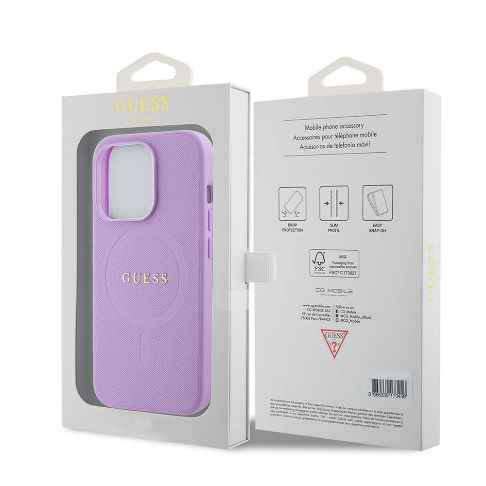 iPhone 15 Pro Kılıf Guess Orjinal Lisanslı Magsafe Şarj Özellikli Yazı Logolu Saffiano Kılıf